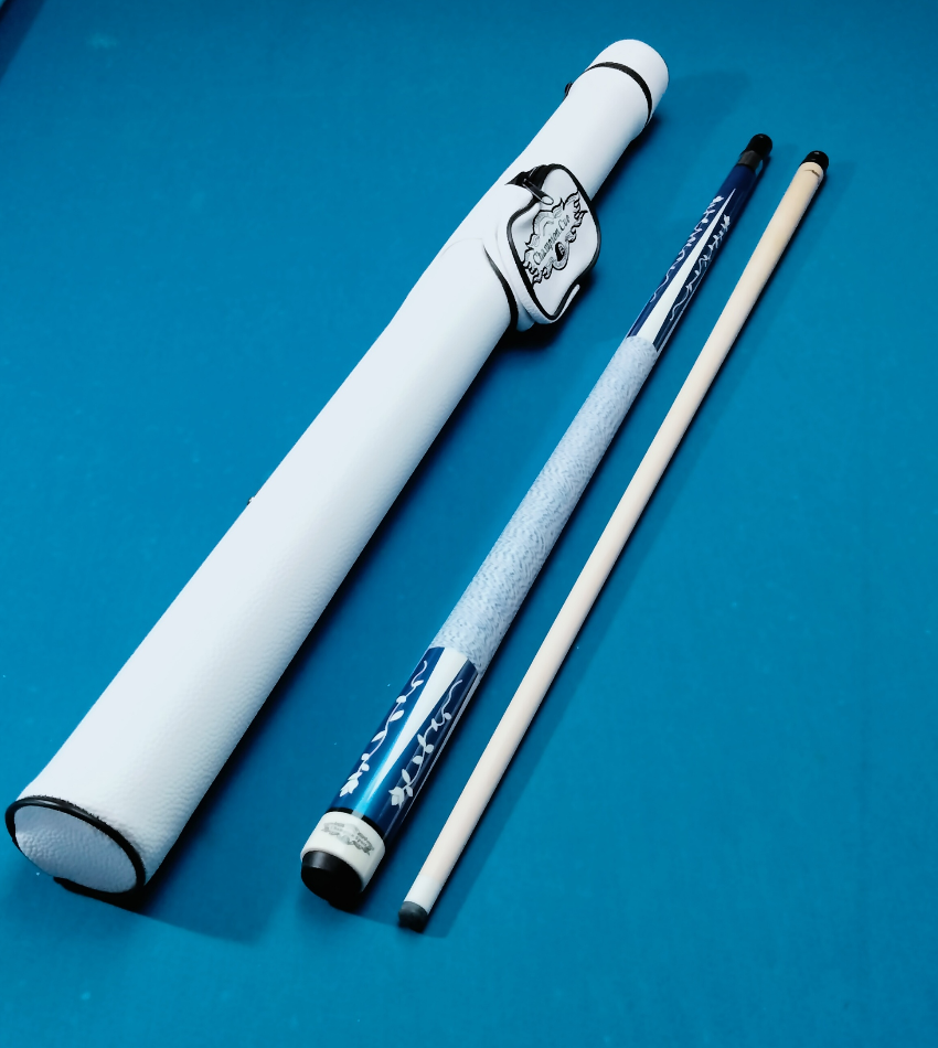 Champion SC-9 White & Blue Pool Cue 12mm – Hard Case, Joint Protectors & Glove Included