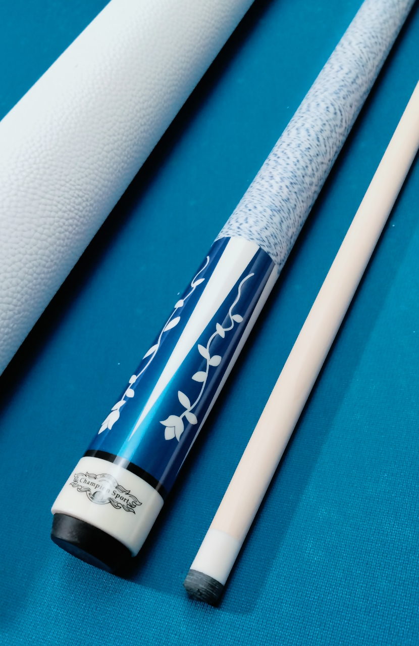 Champion SC-9 White & Blue Pool Cue 12mm – Hard Case, Joint Protectors & Glove Included