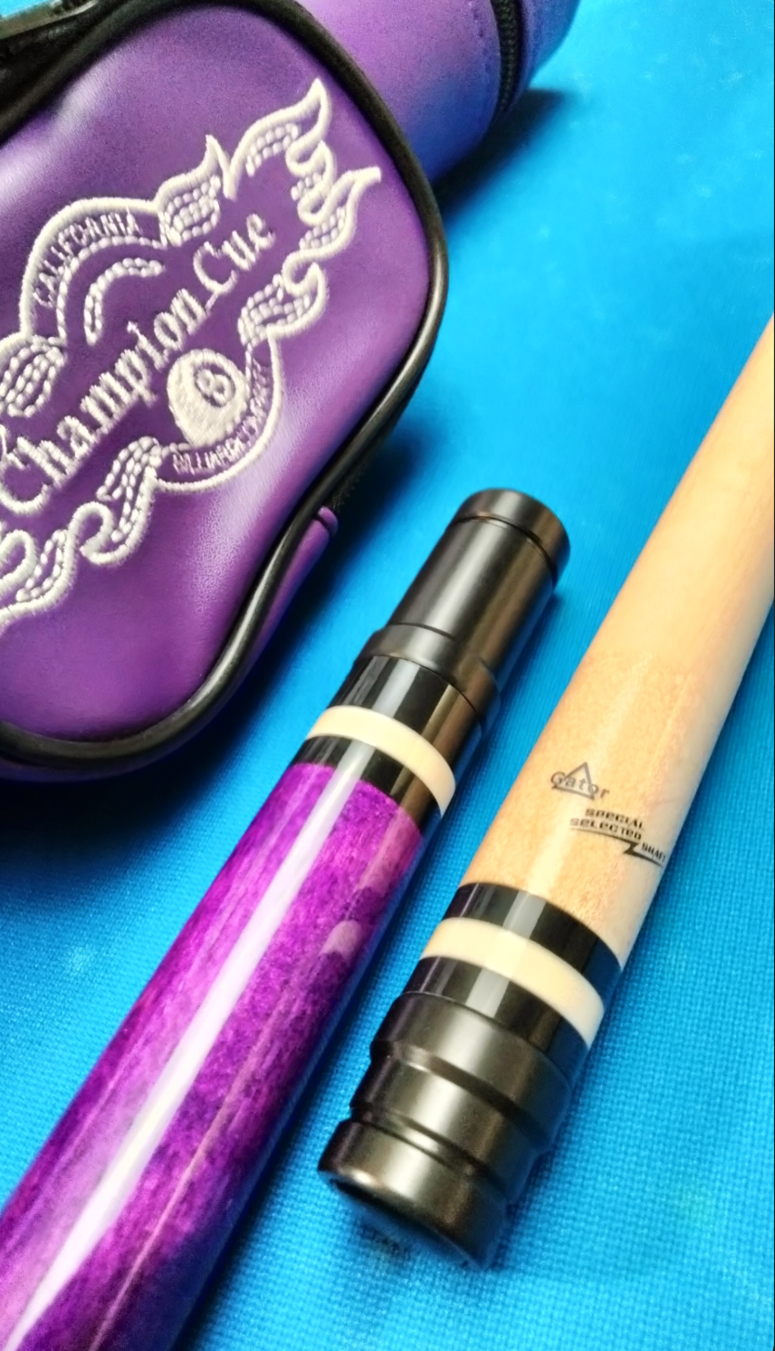 Champion ST10 Purple Pool Cue – 12.5mm with Hard Case, Joint Protectors & Glove