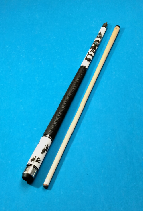 Champion DL2 Ice Dragon pool cue full length on blue felt